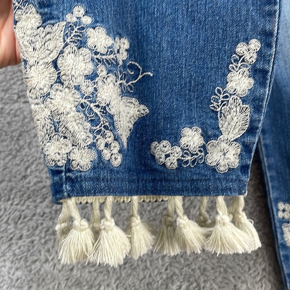 Vintage America Jeans Women's 10P Boho Capri Tassels Embroidery Cottagecore Blue - Picture 6 of 16